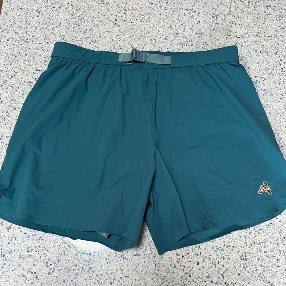 Tracksmith Teal Athletic women’s shorts.
